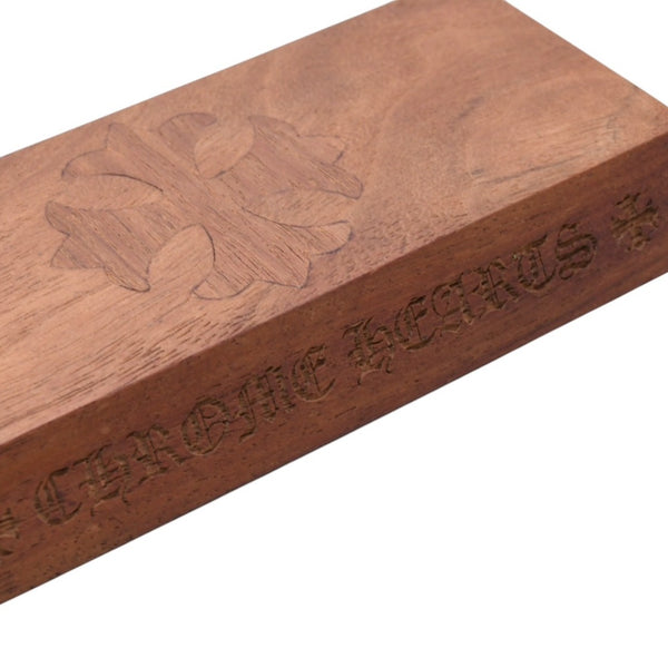 Very Good Condition CHROME HEARTS WOOD PLATE Wood Plate Display Stand Figurine CH Plus Brown Used 4a002319