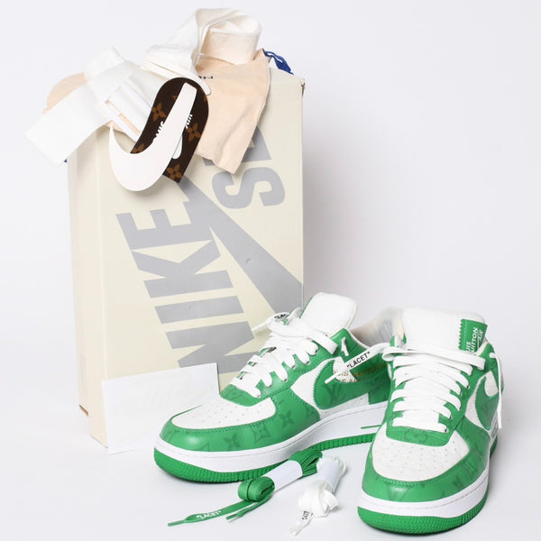 極美品 LOUIS VUITTON × NIKE ルイヴィトン ナイキ ヴァージルアブロー Air Force 1 Mid エアフォース1スニーカー グリーン サイズ8 中古 4a002115