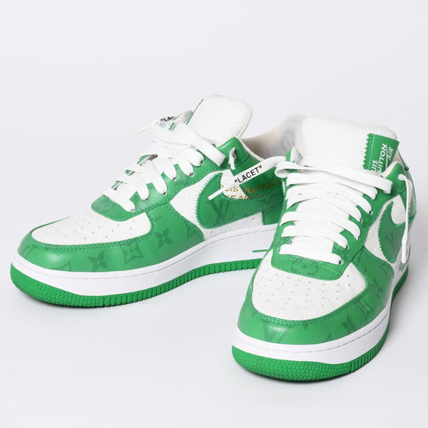 極美品 LOUIS VUITTON × NIKE ルイヴィトン ナイキ ヴァージルアブロー Air Force 1 Mid エアフォース1スニーカー グリーン サイズ8 中古 4a002115