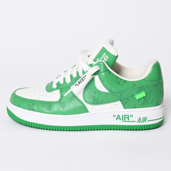 極美品 LOUIS VUITTON × NIKE ルイヴィトン ナイキ ヴァージルアブロー Air Force 1 Mid エアフォース1スニーカー グリーン サイズ8 中古 4a002115