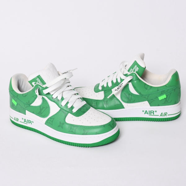 極美品 LOUIS VUITTON × NIKE ルイヴィトン ナイキ ヴァージルアブロー Air Force 1 Mid エアフォース1スニーカー グリーン サイズ8 中古 4a002115
