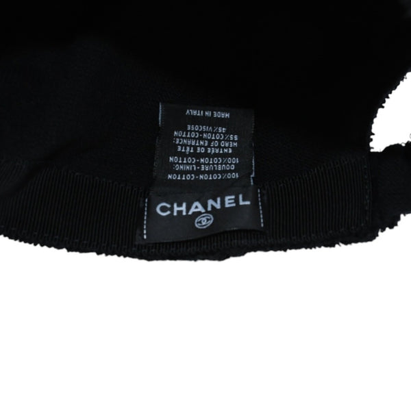 極美品 CHANEL シャネル ココマーク刺繍入りパイル地キャップ ブラックパイル素材 ココビーチ タオル地 ココマーク キャップ 中古 4a001941