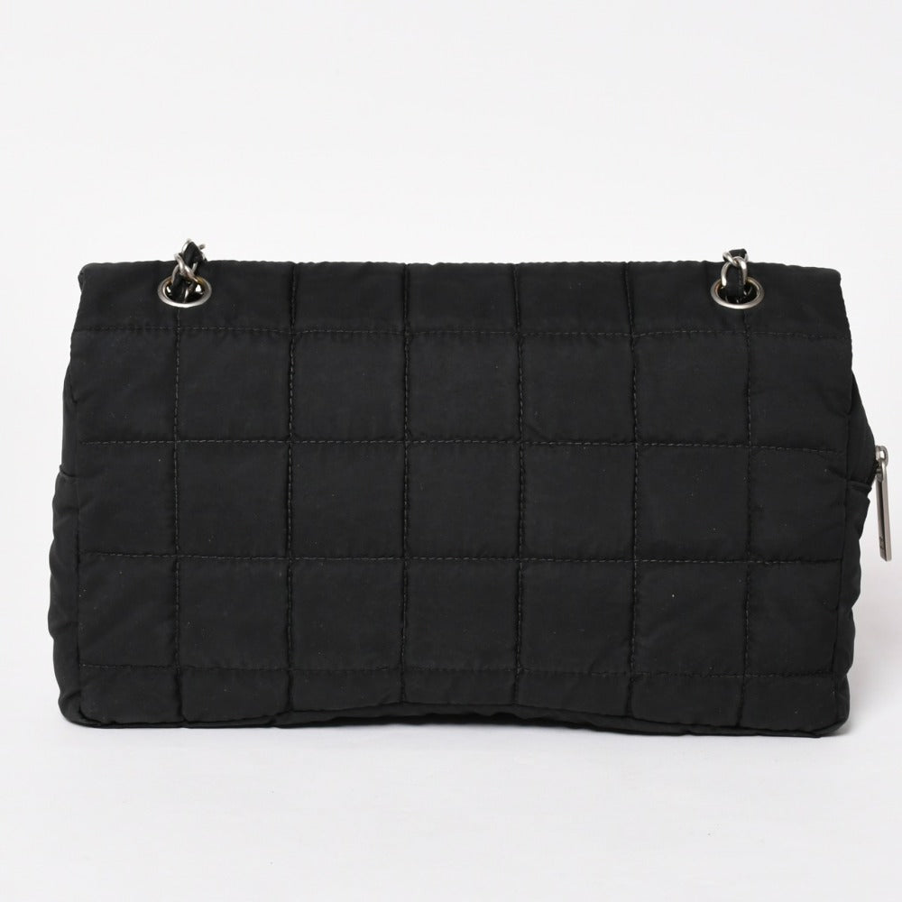 CHANEL Chanel Matelasse Chocolate Bar Shoulder Bag No. 7 Coco Mark Nylon Black Silver Hardware Good Condition Used 4a003361