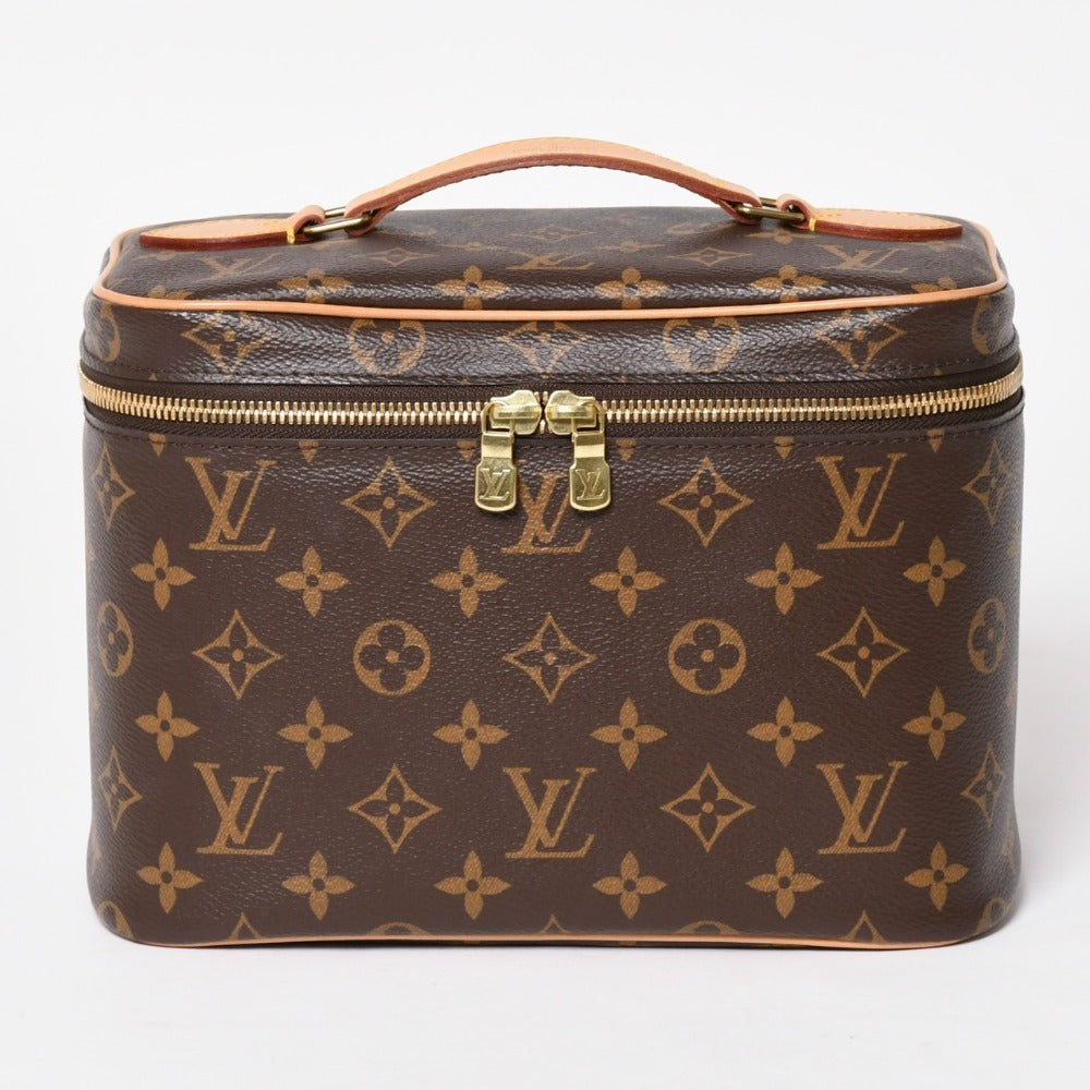 新品同様 LOUIS VUITTON ルイヴィトンニースBB バニティバッグ ハンドバッグ M42265 モノグラム PVC レザー ブラウン 中古 4a003278