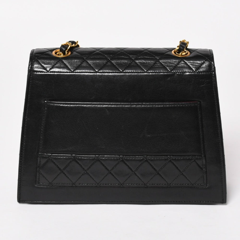 極美品 CHANEL シャネル 台形チェーンショルダーバッグ 1番台 ココマーク ラムスキン ブラック ゴールド金具 中古 4a003368