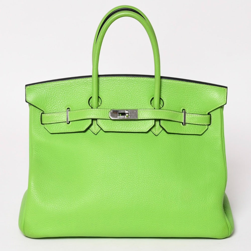 極美品 HERMES エルメス BIRKIN バーキン35 アップルグリーン シルバー金具 トゴ ハンドバッグ 中古 4a003558