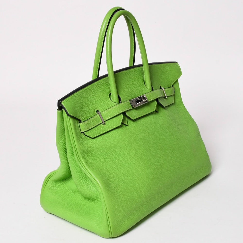 極美品 HERMES エルメス BIRKIN バーキン35 アップルグリーン シルバー金具 トゴ ハンドバッグ 中古 4a003558