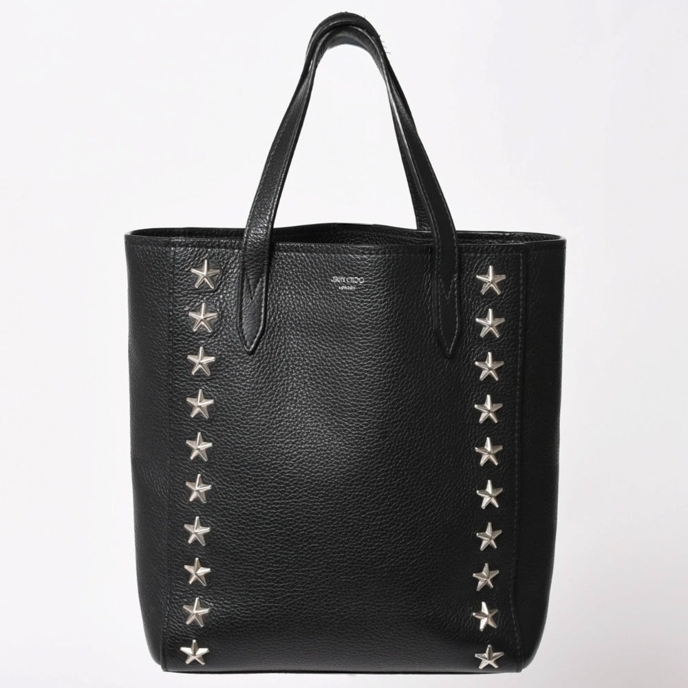JIMMY CHOO ジミーチュウ ブラック レザー シルバースタッズ スタースタッズ ハンドバッグ 美品 中古 4a002510