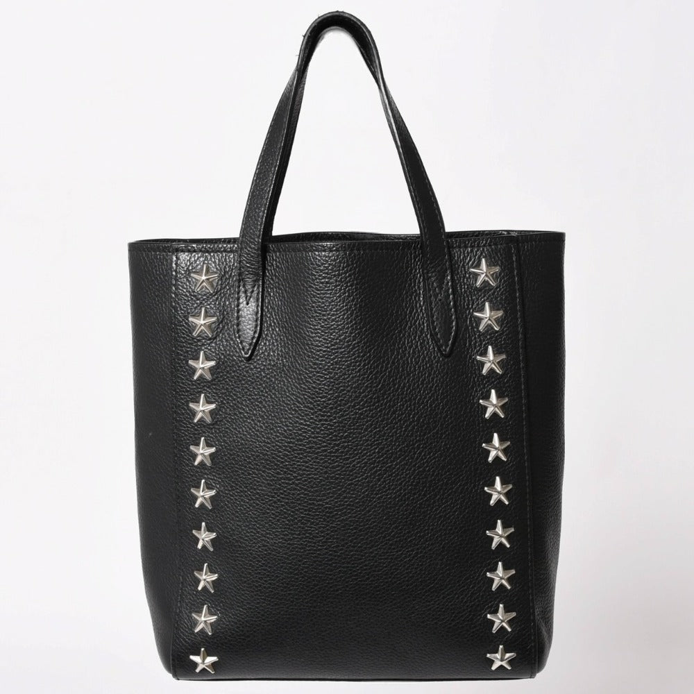 JIMMY CHOO ジミーチュウ ブラック レザー シルバースタッズ スタースタッズ ハンドバッグ 美品 中古 4a002510