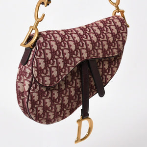 極美品 Christian Dior クリスチャンディオール ショルダーバッグ サドルバッグ トロッター コットンキャンバス オブリークジャガード ボルドー 中古 4a003325