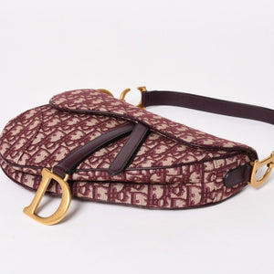 極美品 Christian Dior クリスチャンディオール ショルダーバッグ サドルバッグ トロッター コットンキャンバス オブリークジャガード ボルドー 中古 4a003325