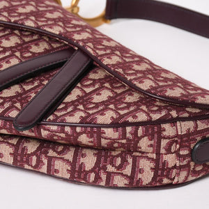 極美品 Christian Dior クリスチャンディオール ショルダーバッグ サドルバッグ トロッター コットンキャンバス オブリークジャガード ボルドー 中古 4a003325