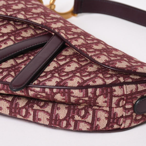 極美品 Christian Dior クリスチャンディオール ショルダーバッグ サドルバッグ トロッター コットンキャンバス オブリークジャガード ボルドー 中古 4a003325