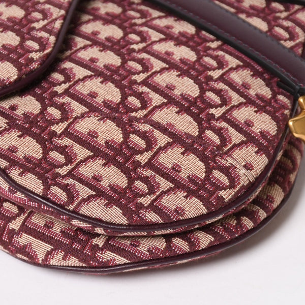 極美品 Christian Dior クリスチャンディオール ショルダーバッグ サドルバッグ トロッター コットンキャンバス オブリークジャガード ボルドー 中古 4a003325