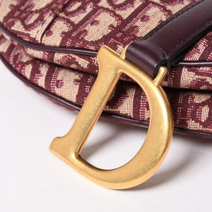 極美品 Christian Dior クリスチャンディオール ショルダーバッグ サドルバッグ トロッター コットンキャンバス オブリークジャガード ボルドー 中古 4a003325