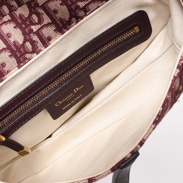 極美品 Christian Dior クリスチャンディオール ショルダーバッグ サドルバッグ トロッター コットンキャンバス オブリークジャガード ボルドー 中古 4a003325