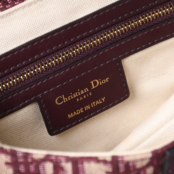 極美品 Christian Dior クリスチャンディオール ショルダーバッグ サドルバッグ トロッター コットンキャンバス オブリークジャガード ボルドー 中古 4a003325