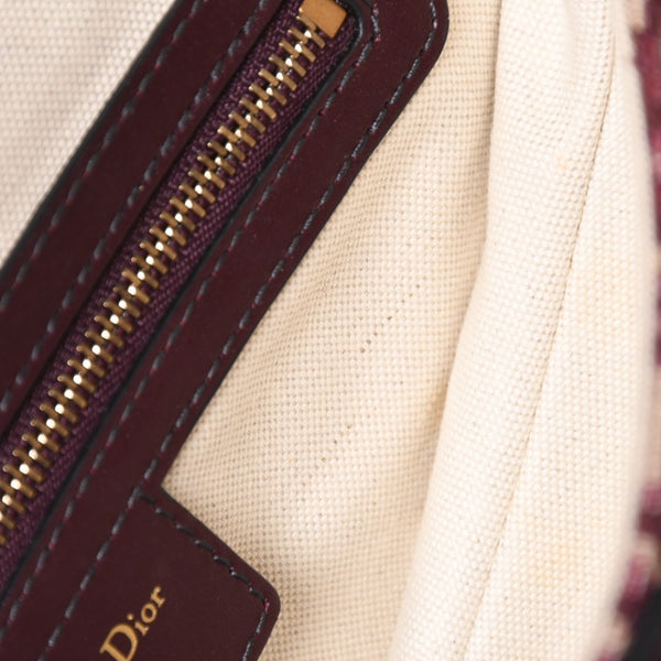 極美品 Christian Dior クリスチャンディオール ショルダーバッグ サドルバッグ トロッター コットンキャンバス オブリークジャガード ボルドー 中古 4a003325