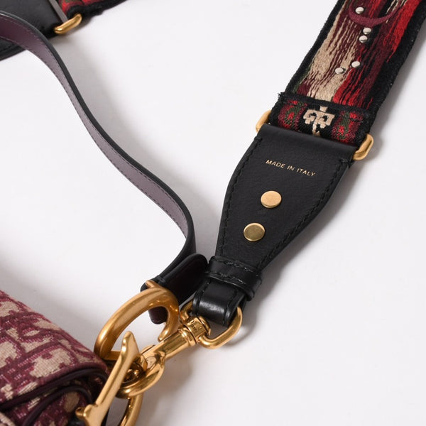 極美品 Christian Dior クリスチャンディオール ショルダーバッグ サドルバッグ トロッター コットンキャンバス オブリークジャガード ボルドー 中古 4a003325