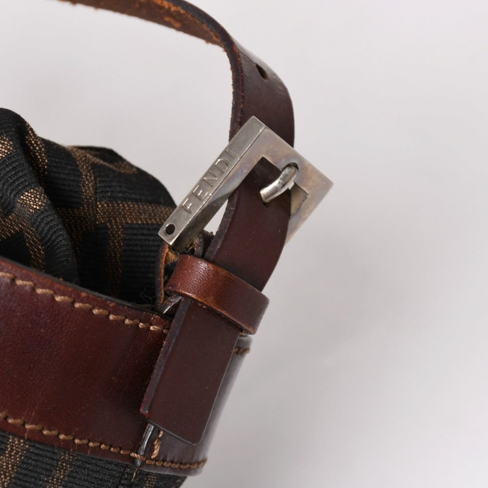 FENDI Zucca pattern bucket bag drawstring handbag shoulder bag canvas leather brown silver hardware mint condition used 4a002914