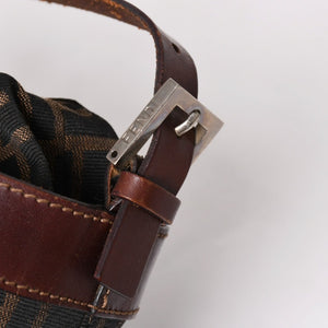 FENDI フェンディ ズッカ柄 バケットバッグ 巾着型ハンドバッグ ショルダーバッグ キャンバス レザー ブラウン シルバー金具 美品 中古 4a002914