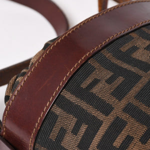 FENDI フェンディ ズッカ柄 バケットバッグ 巾着型ハンドバッグ ショルダーバッグ キャンバス レザー ブラウン シルバー金具 美品 中古 4a002914