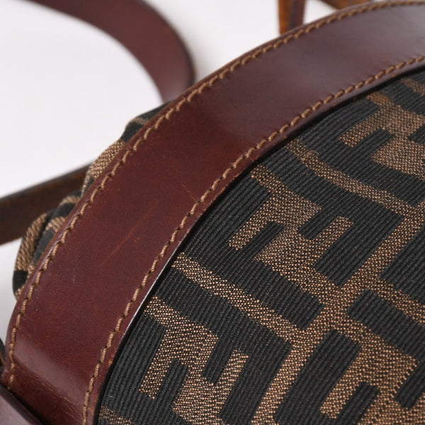 FENDI フェンディ ズッカ柄 バケットバッグ 巾着型ハンドバッグ ショルダーバッグ キャンバス レザー ブラウン シルバー金具 美品 中古 4a002914