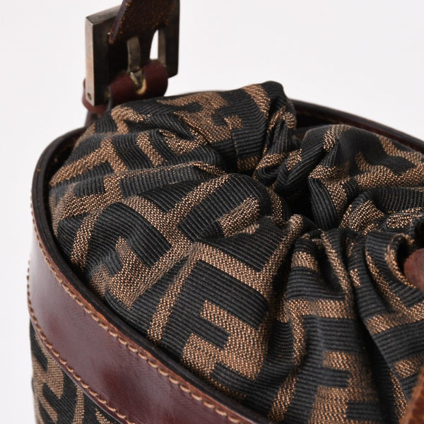 FENDI フェンディ ズッカ柄 バケットバッグ 巾着型ハンドバッグ ショルダーバッグ キャンバス レザー ブラウン シルバー金具 美品 中古 4a002914