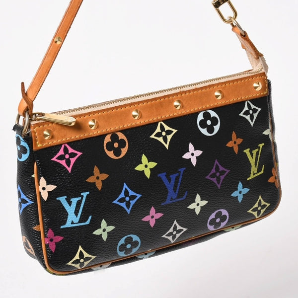 LOUIS VUITTON ルイヴィトン ポシェットアクセソワール アクセサリーポーチ M92648 モノグラム マルチカラー ブラック 美品 中古 4a003286