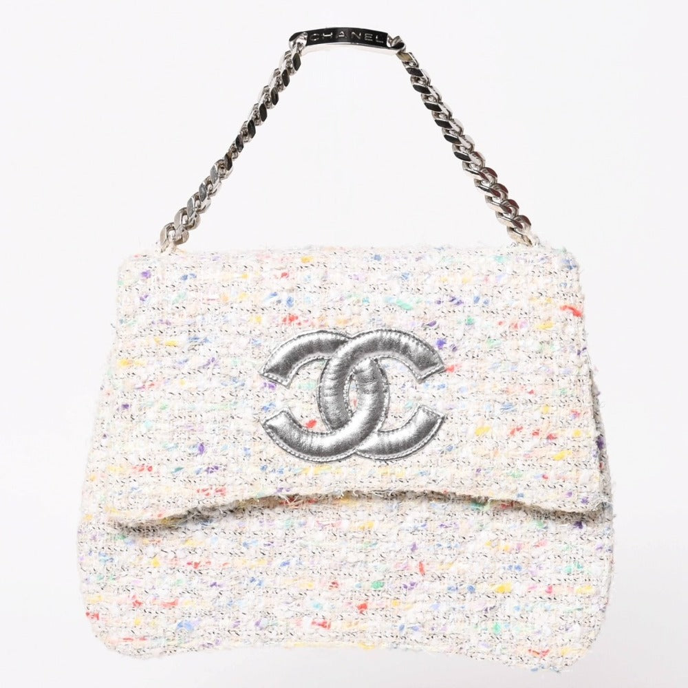 CHANEL シャネル コンフェッテイツイードチェーンショルダーバッグ フラップバッグ アイボリー マルチカラー 4番台 ココマーク シルバー金具 美品 中古 4a003291