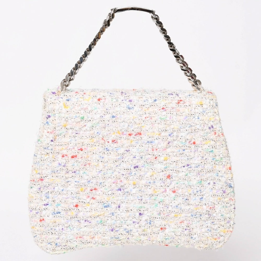 CHANEL シャネル コンフェッテイツイードチェーンショルダーバッグ フラップバッグ アイボリー マルチカラー 4番台 ココマーク シルバー金具 美品 中古 4a003291