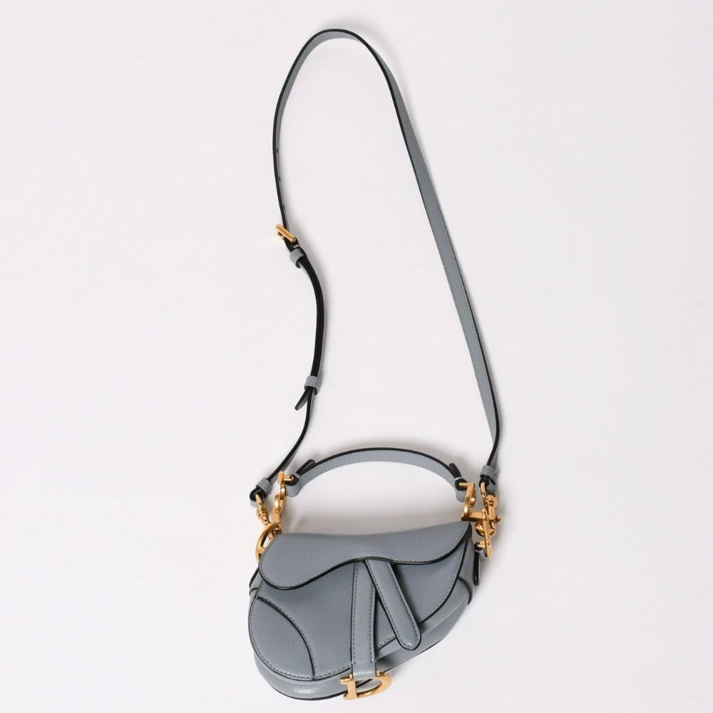 Very Good Condition Christian Dior Saddle Micro Bag Cloud Blue Mini Bag 40XMA-0251 Gold Hardware Magnetic Used 4a003282
