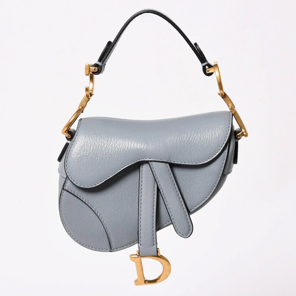 Very Good Condition Christian Dior Saddle Micro Bag Cloud Blue Mini Bag 40XMA-0251 Gold Hardware Magnetic Used 4a003282