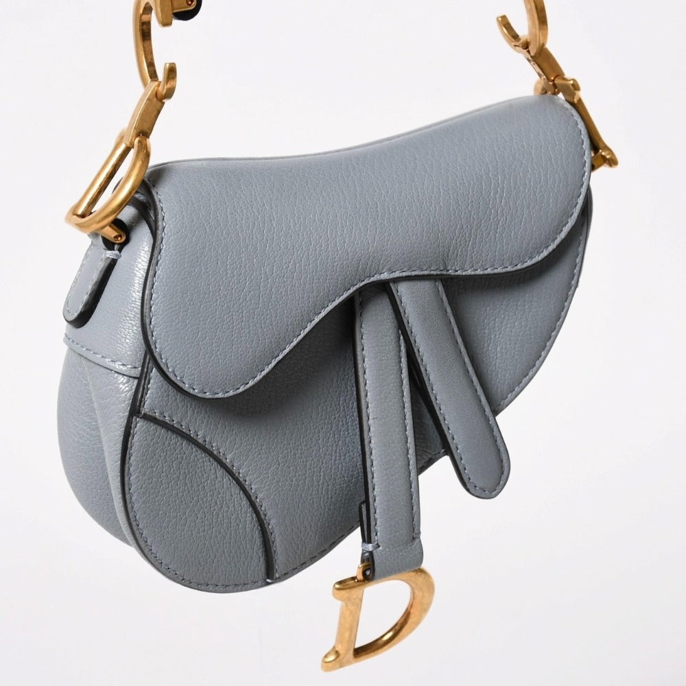 極美品 Christian Dior クリスチャンディオール サドルマイクロバッグ クラウドブルー ミニバッグ 40XMA-0251 ゴールド金具 マグネット式 中古 4a003282