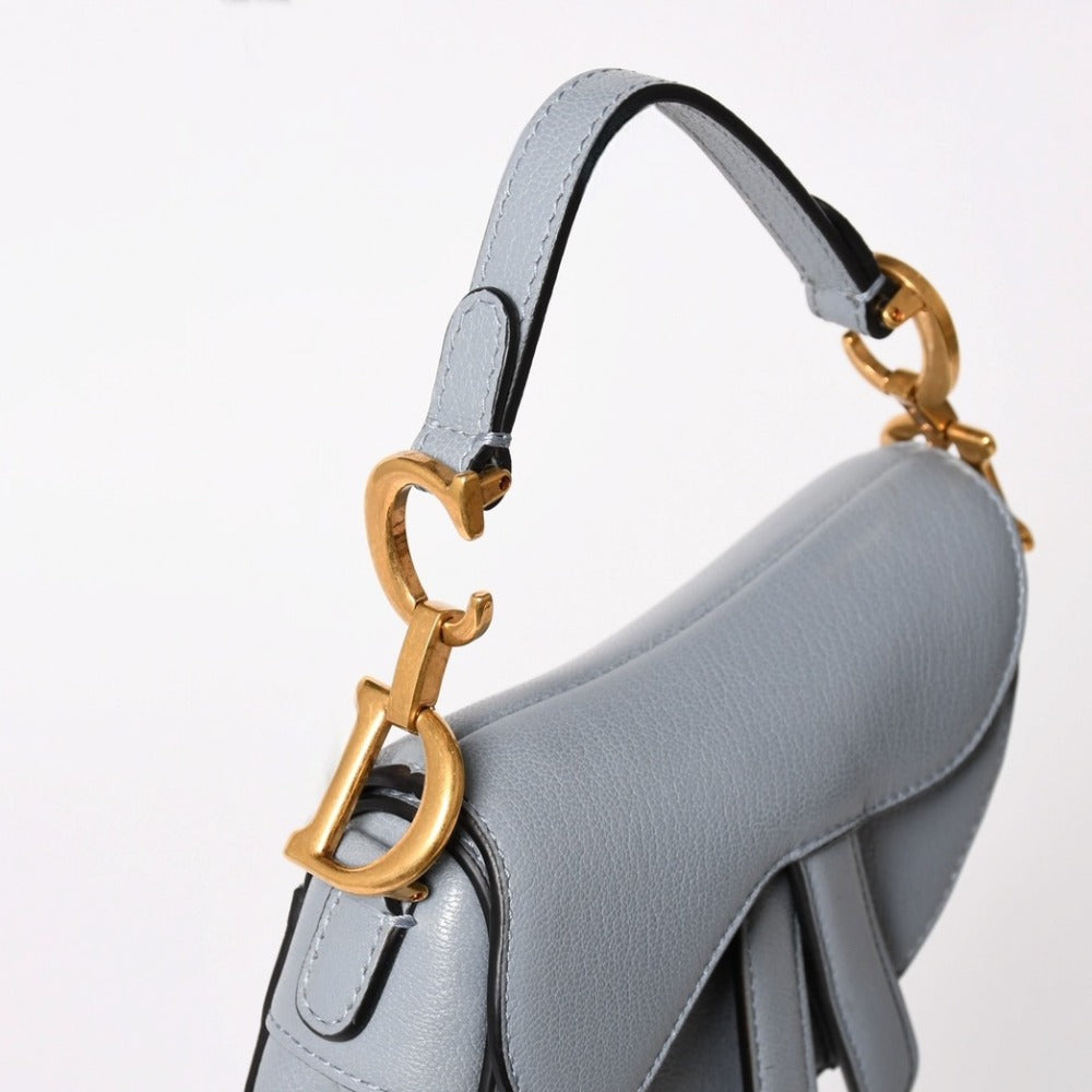 Very Good Condition Christian Dior Saddle Micro Bag Cloud Blue Mini Bag 40XMA-0251 Gold Hardware Magnetic Used 4a003282