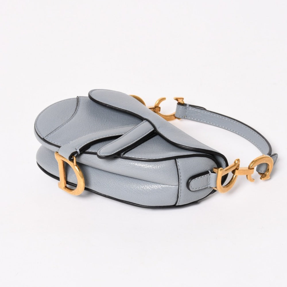 極美品 Christian Dior クリスチャンディオール サドルマイクロバッグ クラウドブルー ミニバッグ 40XMA-0251 ゴールド金具 マグネット式 中古 4a003282