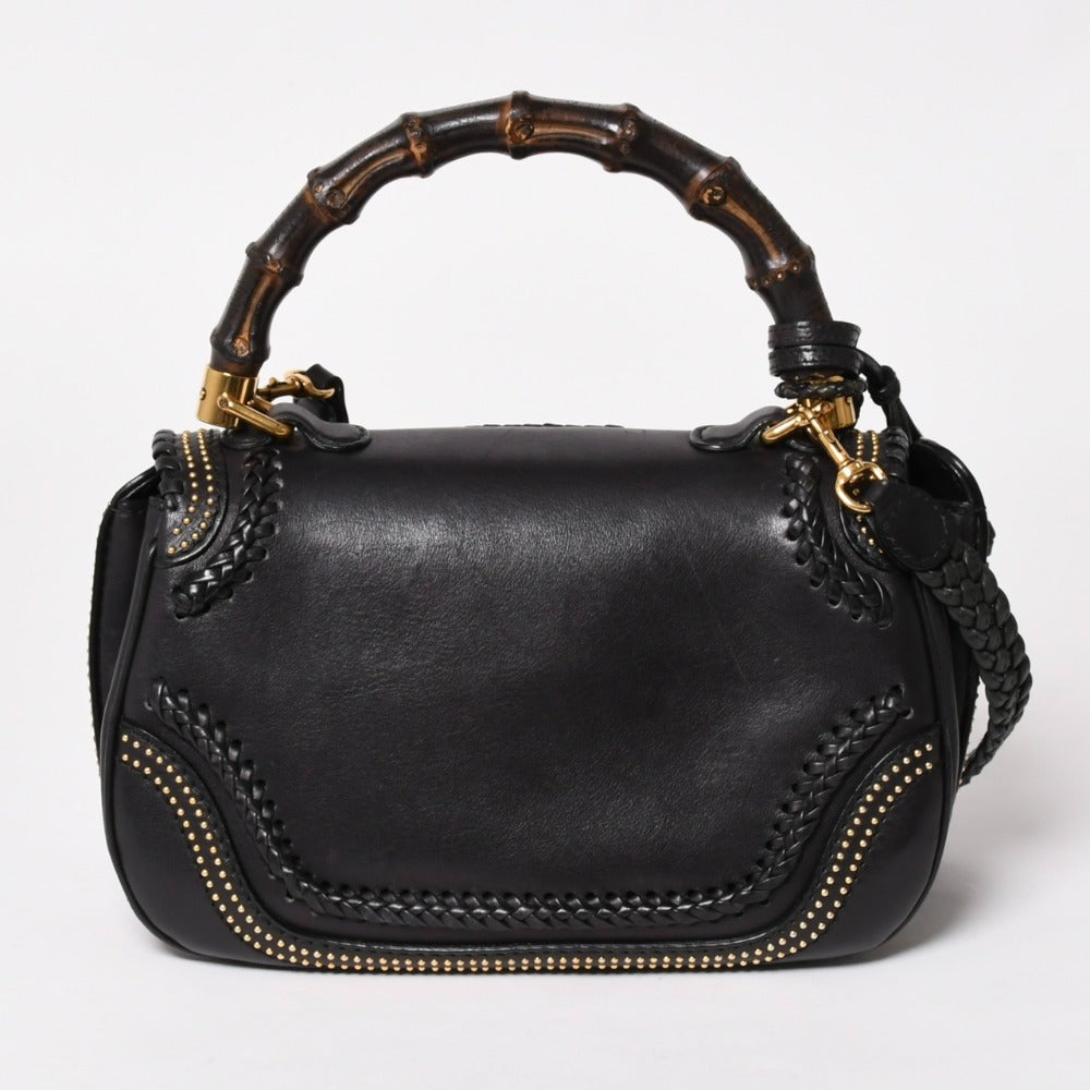 極美品 GUCCI グッチ ニューバンブーレザー2WAYハンドバッグ ジャンニーニ ウッドハンドル ショルダーバッグ ゴールド金具 263970 中古 4a003289
