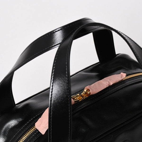新品同様 MIUMIU ミュウミュウ レザー トップハンドルバッグ ハンドバッグ 5BB182 シャイニーカーフスキン ブラック ゴールド金具 中古 4a003356