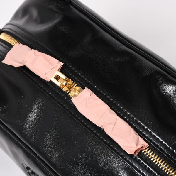 新品同様 MIUMIU ミュウミュウ レザー トップハンドルバッグ ハンドバッグ 5BB182 シャイニーカーフスキン ブラック ゴールド金具 中古 4a003356