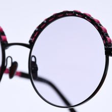 画像をギャラリービューアに読み込む, 極美品 CHANEL シャネル ラウンドシェイプアイウェア サングラス カーフスキン レザー ブラック ピンク 4265-Q ココマーク 中古 4a003387