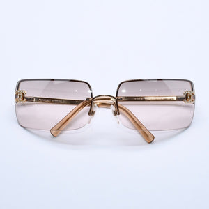 極美品 CHANEL シャネル リムレス ラインストーンサングラス ゴールドフレーム アイウェア 4104-B 62□15 120 中古 4a003369
