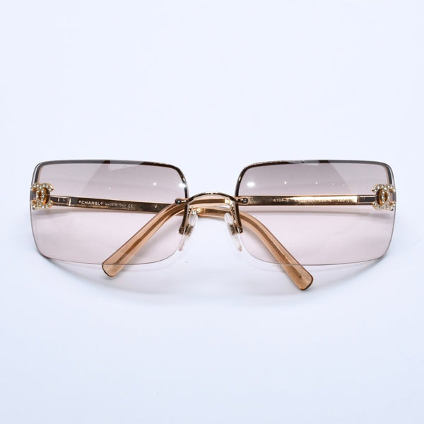 極美品 CHANEL シャネル リムレス ラインストーンサングラス ゴールドフレーム アイウェア 4104-B 62□15 120 中古 4a003369