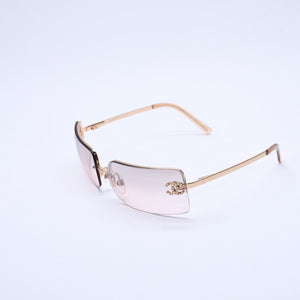 極美品 CHANEL シャネル リムレス ラインストーンサングラス ゴールドフレーム アイウェア 4104-B 62□15 120 中古 4a003369