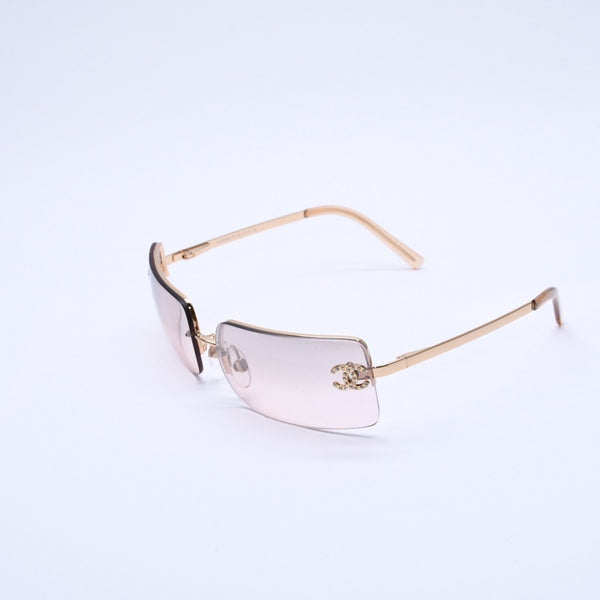 極美品 CHANEL シャネル リムレス ラインストーンサングラス ゴールドフレーム アイウェア 4104-B 62□15 120 中古 4a003369