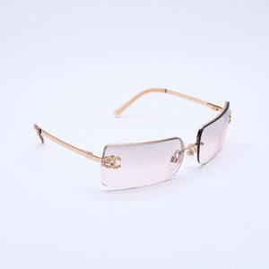 極美品 CHANEL シャネル リムレス ラインストーンサングラス ゴールドフレーム アイウェア 4104-B 62□15 120 中古 4a003369