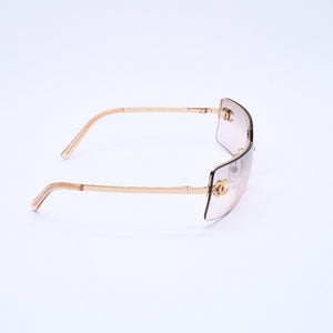 極美品 CHANEL シャネル リムレス ラインストーンサングラス ゴールドフレーム アイウェア 4104-B 62□15 120 中古 4a003369