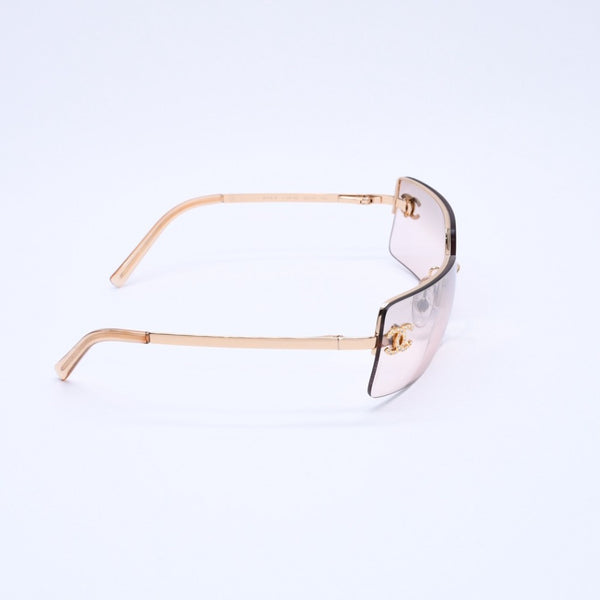 極美品 CHANEL シャネル リムレス ラインストーンサングラス ゴールドフレーム アイウェア 4104-B 62□15 120 中古 4a003369