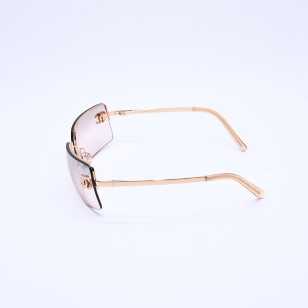 極美品 CHANEL シャネル リムレス ラインストーンサングラス ゴールドフレーム アイウェア 4104-B 62□15 120 中古 4a003369