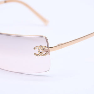 極美品 CHANEL シャネル リムレス ラインストーンサングラス ゴールドフレーム アイウェア 4104-B 62□15 120 中古 4a003369