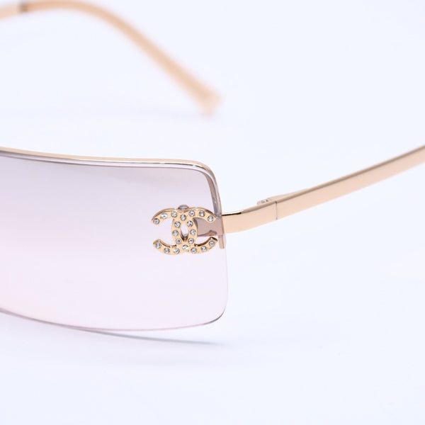 極美品 CHANEL シャネル リムレス ラインストーンサングラス ゴールドフレーム アイウェア 4104-B 62□15 120 中古 4a003369